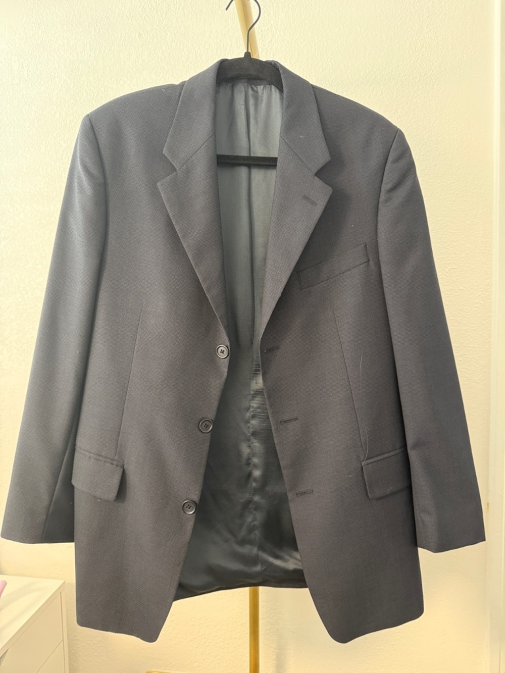 Kasper navy blue Wool Blazer Size 40S Vintage Tailored Jacket Made in Canada